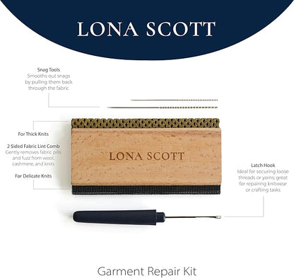 Lint Comb, Cashmere Comb, Wool Comb, Lint Shaver, Snag Repair Needles, Latch Hook. Complete Garment Repair kit, Sewing Kit
