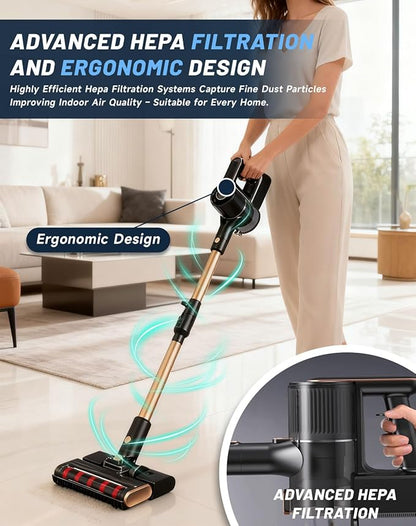 Vacuum, Osmo Provacuum – 15000pa Powerful Suction, 140° Wide-Green Light Dust Reveal, Folding Vacuum Cleaner, Anti-Tangle Roller, LED Display Vacuum & Mop 2-in-1 Whole House Cleaning(Black)