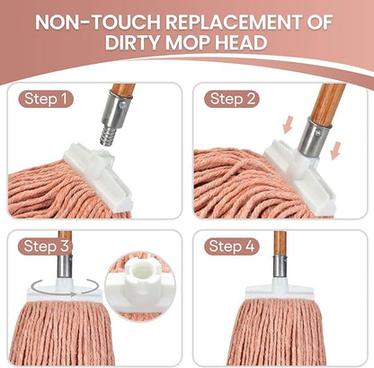 Matthew Cleaning Screw-on Heavy Duty Cotton Wet Mop Replacement Heads(Orange, Large,3Pack) with 2 Pack Microfiber Cloth for Residential & Commercial Floor Cleaning Use- Fit Standard American Screw