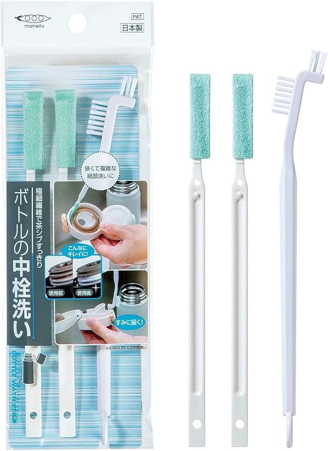 Mameta Kitchen Cleaner Bottle Inner Plug Wash White Groove Stick Approx. Width 1 0.6 17cm Slim Brush Approx. Width 2.7 x Depth 1.7 x Length 18.5cm KB-824 3 pcs