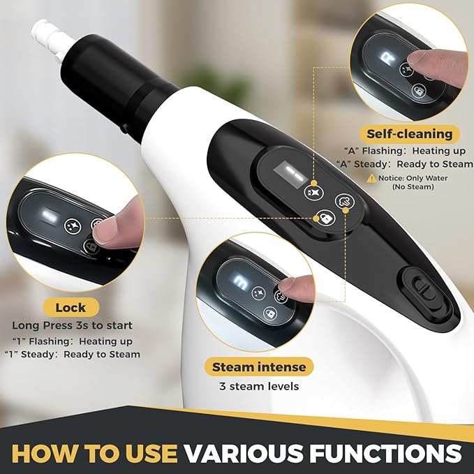 TICYACK Handheld Steam Cleaner, 15S Rapid Heating, 3 Adjustable Modes, 14 Cleaning Kits, Steam Cleaner for Home, Kitchen, Bathroom, Car(White)