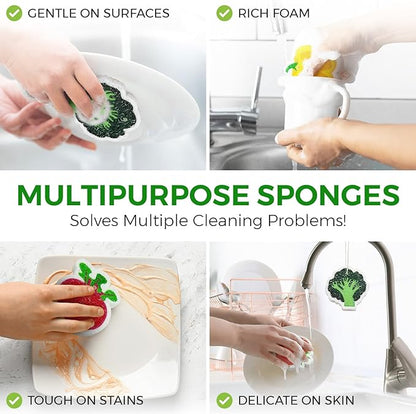 AIRNEX Biodegradable Cellulose Compressed Sponges Bulk - Vegetable Shaped Kitchen Pack of 8 - Eco Friendly, Odor Free, Natural, Pop Up Compostable Scrubbers for Washing Dishes