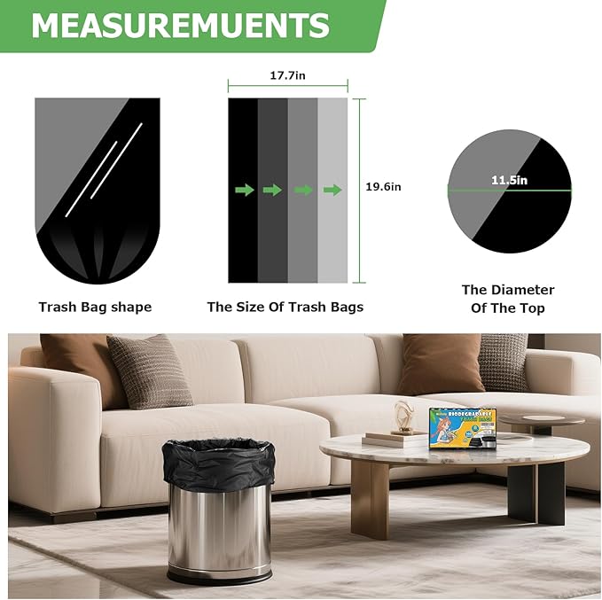 Compostable 4 Gallon Trash Bags - 100 Count Unscented Clear Black Small Kitchen Garbage Bag Strong Thick, Leakage-Free Perfect for Bathroom, Bedroom, and Office Waste Baskets