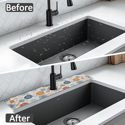 24" X 5.5" Kitchen Sink Splash Guard Faucet Mat Mandala Super Absorbent Fast Drying Faucet Guard & Draining Mat Sink Splash Guard Behind Faucet for Kitchen, Bathroom