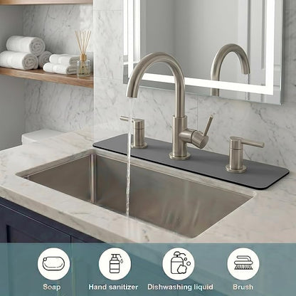 2PCS Faucet Mat for Bathroom Sink 3 Holes: 18’’Lx5.5’’W Splash Guard Fits 8 Inch Widespread Faucet for Vanity & Vintage Bridge Kitchen Faucet - Trimmable Drip Catcher for Irregular Sink, Grey