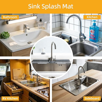 24" Silicone Sink Mat for Kitchen(Released in 2026) – 8° Slope for Quick Self-draining,Sink Splash Guard Behind the Faucet for Kitchen&Bathroom Area, Narrow Water Splash Guard Easy to Clean (Beige)
