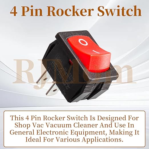 8 Amps 4 Pin On/Off Rocker Switch for Shop Vac Wet Dry Vacuum Cleaner, On Off Vacuum Switch for Shop Vac Replacement Switch