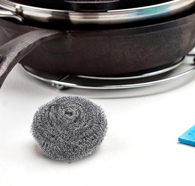 TIDTALEO 6pcs Pot Cleaning Wire Scrubber Balls Set, Metal Pan and Grill Scrubbers for Heavy-Duty Kitchen Cleaning, Sturdy Silver Steel Scouring Pads for Pots and Pans