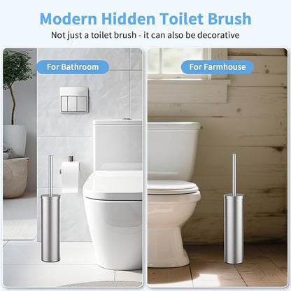 Stainless Steel Toilet Brush and Holder Set Brushed Silver Heavy Duty Toilet Bowl Brush with Long Handle for Bathroom and Farmhouse (Silver)