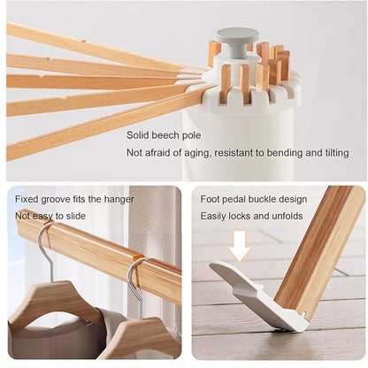 Clothes Drying Rack Tripod, Floor Standing Laundry Drying Rack, Portable & Foldable with 16 Wooden Poles Space-Saving Drying Rack for Laundry, Retractable Collapsible for Balcony Bedroom