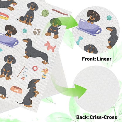 Dachshund Dog Gifts Swedish Dishcloths, 6 Pack Swedish Dish Cloths for Kitchen, Dog Absorbent Reusable Cellulose Sponge Cloths Kitchen Towels
