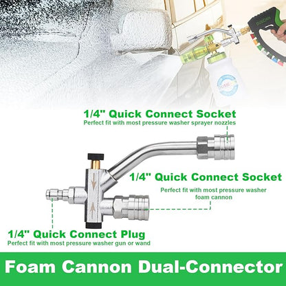 DUSICHIN Foam Cannon Pressure Washer Gun Kit 4000 PSI Double Tip Attachment, Dual-Connector Accessory Soap Cannon,Car Wash Foam Gun Snow Foam Lance 1/4 Inch Quick Connector,7 Sprayer Nozzles DUS2904