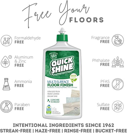 Quick Shine Multi Surface Floor Finish 27oz, 6Pk | Cleaner & Polish to use on Hardwood, Laminate, Luxury Vinyl Plank LVT, Tile & Stone | Safer Choice w/Clean Shine Technology | Shine-Protect-Refresh