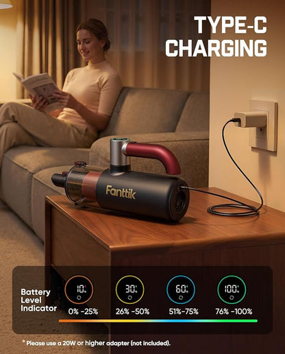 Fanttik Cruise V11 APEX Handheld Vacuum Cordless, 4-in-1 Vacuum Cleaner with 180° Rotatable Handle, 145W Brushless Motor, LED Touch Screen, 3 Suction Modes for Home Corners, Kitchen, Car, Crevices