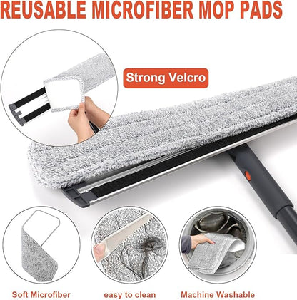 24inch Flat Mop for Cleaning Floors Heavy Duty Microfiber Wet Mop Deep Cleaning for Hardwood, Tile & Laminate, Includes 4 Reusable Washable Pads and Adjustable Long Handle