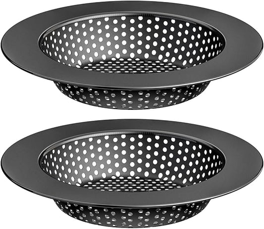 Huntonry Black Kitchen Sink Drain Strainer, Sink Drain Cover, Food Catcher, Large Wide Rim 4.5" Diameter, Stainless Steel, Pack of 2