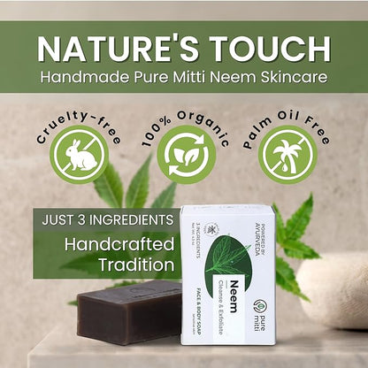 Neem Soap Bars [4.5 oz x 3 Pcs.] Organic Ayurvedic Soap for Face & Body with Neem, Castor Oil & Coconut Oil – Cold Process, Plastic-Free, Herbal Cleansing