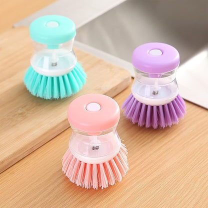 3PCS Soap Dispensing Palm Brush 3pcs Suitable for Dishes Pot Pan Kitchen Sink Scrubbing, Green/Pink/Purple