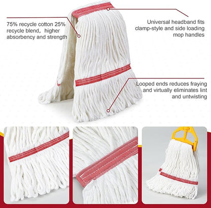 Eccliy 6 Pack Mop Heads Replacement Commercial Industrial Mop Heads Heavy Loop End Cotton String Heavy Duty Refills Wet Washable Refills for Home General Floor Cleaning (White,Red)