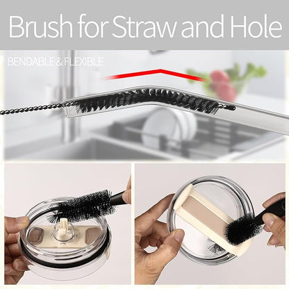 Bottle Brush Set 4 Pack - 15 Inch Long Handle Bottle Brush Cleaner with Stainless Steel Shaft, Straw Cleaner Brush and Lid Brush for Bottles, Thermos, Glasswares, Mugs, Cups, Tumblers