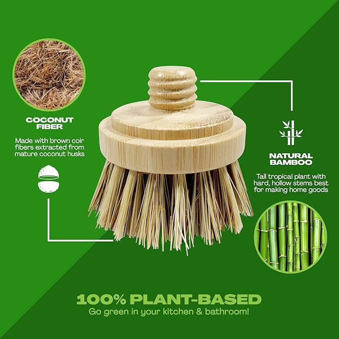 JuneLily Sisal & Coconut Dish Brush Heads Plant-Based Replacement for Washing Dishes Kitchen Bathroom (Coconut Brush Head)