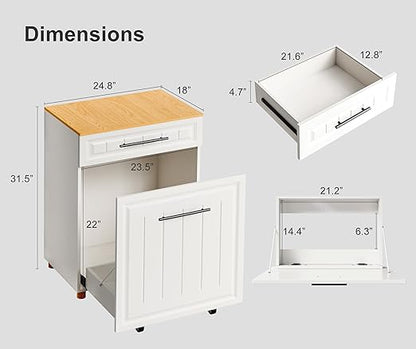 ZIFTY Double 2×10 Gallon Pull Out Trash Can Cabinet, Pet Proof Freestanding Kitchen Trash Bin Cabinet with Drawer, Wooden Garbage Recycling, Laundry Hamper, Modern Farmhouse Waste Bin Furniture, White