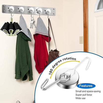 LOVIMAG Hooks, 120lbs+ Magnetic Magnet Hook 2025 Cruise Cabin Ship Essentials Heavy Duty Strong Refrigerator Fridge Hanging for Classroom Beach Vacation Kitchen Grills Home Mug Hanger (8 Pack), Silver