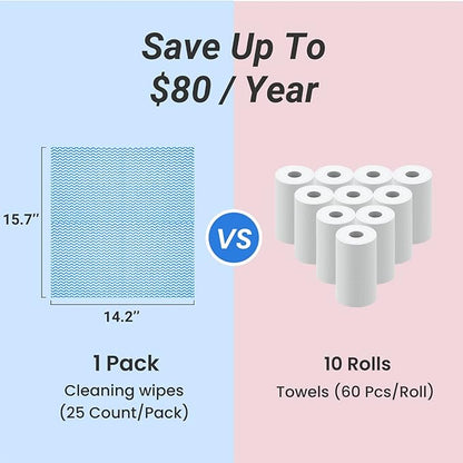 Reusable Cleaning Cloths Dish Paper Towels, Domestic Cleaning Towels, Multipurpose Quick-Dry Rag Dish Cloths Heavy Duty Handy Wipes for Kitchen 25 Count 14.2"X15.7", Blue