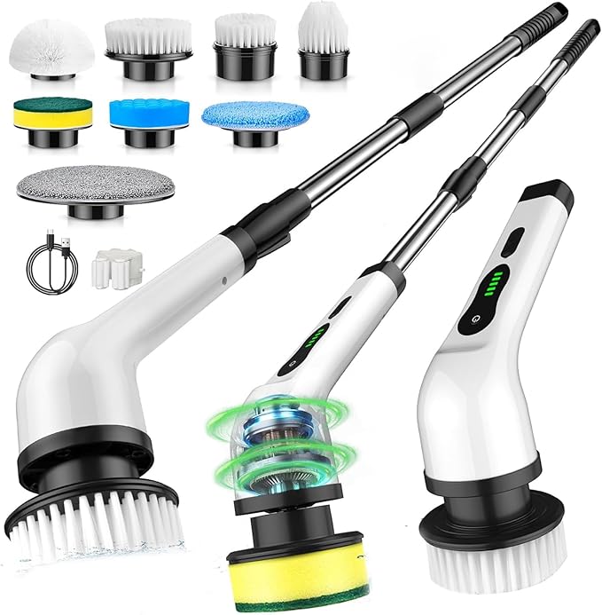 Electric Spin Scrubber, Cordless Cleaning Brush, Power Scrubber with IPX7 Waterproof for Tub Tile Car Teens,White-qa2.
