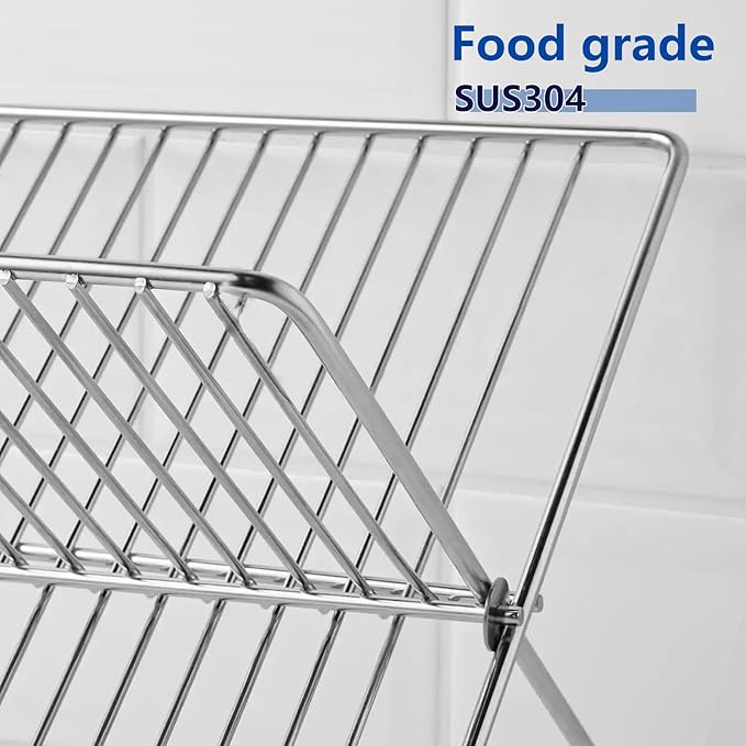 Collapsible Cup Drying Rack, Space Saving Foldable Stainless Steel(304) Mug Holder for Kitchen Counter,Compact 5-Glass Cup Rack Metal 3-Tier Large Capacity
