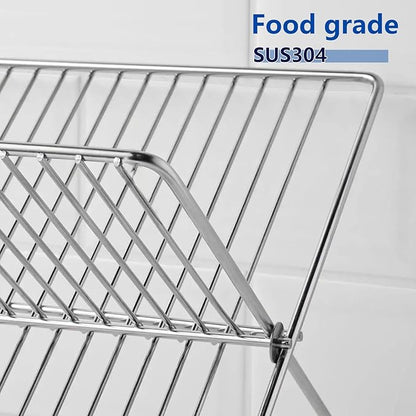 Collapsible Cup Drying Rack, Space Saving Foldable Stainless Steel(304) Mug Holder for Kitchen Counter,Compact 5-Glass Cup Rack Metal 3-Tier Large Capacity
