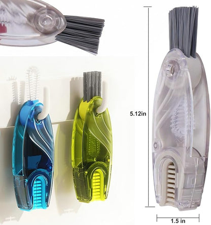 4 in 1 Cup Lid Cleaning Brush Set Multifunctional Bottle Brush Cleaner Tiny Bottle Cup Lid Brush Straw Cleaner Tools Mini Silicone Bottle Cup-Holder Cleaner with Hook Remover Blue & Grey