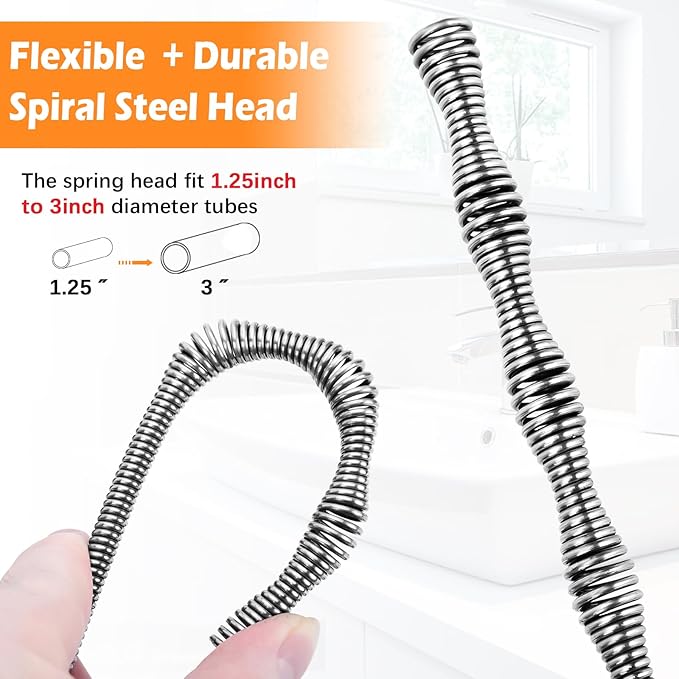 25 FT Double Mode Drain Snake Tools, 14-in-1 Drain Auger for Sink and Drain Unblocking, Plumbing Snake for Kitchen, Bathrom and Shower Sink, Drain Clog Remover for Real DYIs【Upgraded】