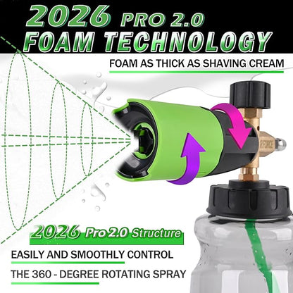 BEAR FORCE Innovative Pressure Washer Foam Cannon Pro+ (Thicker Suds, 3 Times of Life), 2026 Car Wash Snow Foam Blaster with One-Click Disassembly Technology + 1/4" Quick Plug, 34oz Bottle