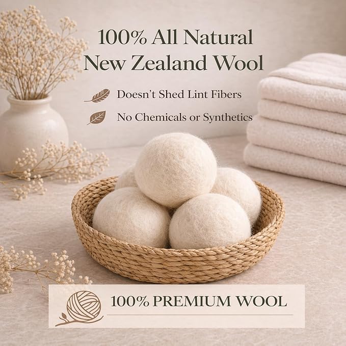 Wool Dryer Balls XL 6-Pack – 100% New Zealand Wool Laundry Balls – Natural Fabric Softener Alternative to Dryer Sheets – Reduces Static, Wrinkles & Drying Time – Reusable