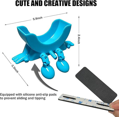 Cute Hanging Sponge Holder with Drainage,3D Printed Kitchen Funny Sponge Stand for Sink,with Non-Slip Pads,Suitable for Scrub Daddy Holder,Keeps Your Sponge Dry Smiling (Blue)