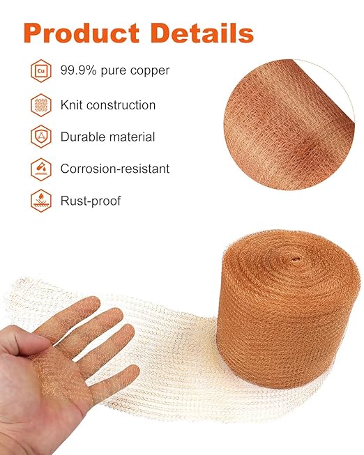 MUZIK Copper Mesh Roll, 5" x 100 ft Pure Copper Wire Mesh, Heavy Duty Rodent & Snake Proof, Rustproof, Easy Cut for Vents, Garden, Weep Holes