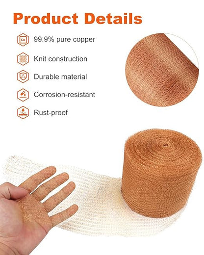 MUZIK Copper Mesh Roll, 5" x 100 ft Pure Copper Wire Mesh, Heavy Duty Rodent & Snake Proof, Rustproof, Easy Cut for Vents, Garden, Weep Holes