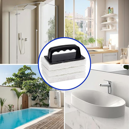 6 Pcs Hand Scrubber, Bathtub Scrubber with Handle, Non-Scratch Bathroom Scrubbing Pads for Cleaning Shower Tile Bathtube Sink Swimming Pool Step & Corner (Black)