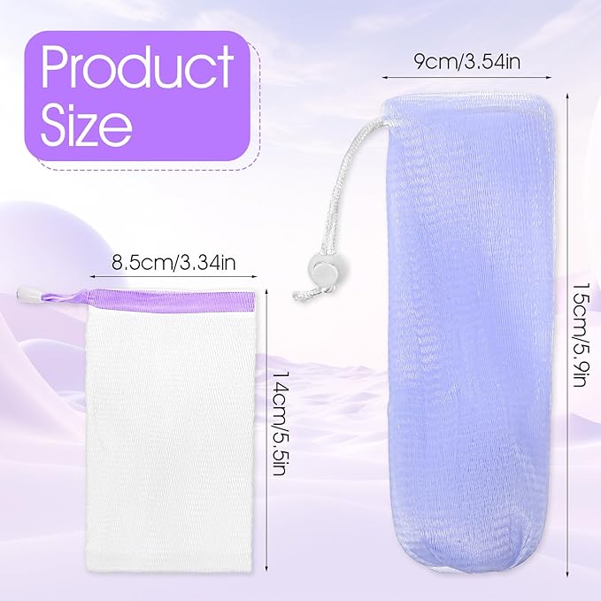 14 Pcs Soap Bags Exfoliating Mesh Soap Pouch Foam Net Soaps Saver Bubble Net Pouch Drawstring Holder Bag for Bath Shower Body Facial Cleaning Tool Multicolor Hangable