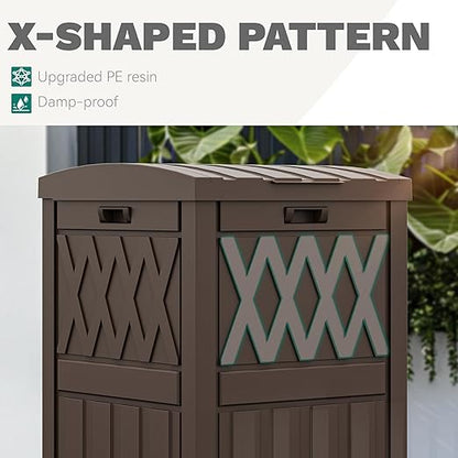 YITAHOME Outdoor Trash Bin with Layered Lid & Drip Tray 33 Gallon, Resilient Waterproof Garbage Can for Kitchen, Patio, Deck, Backyard, Dark Brown
