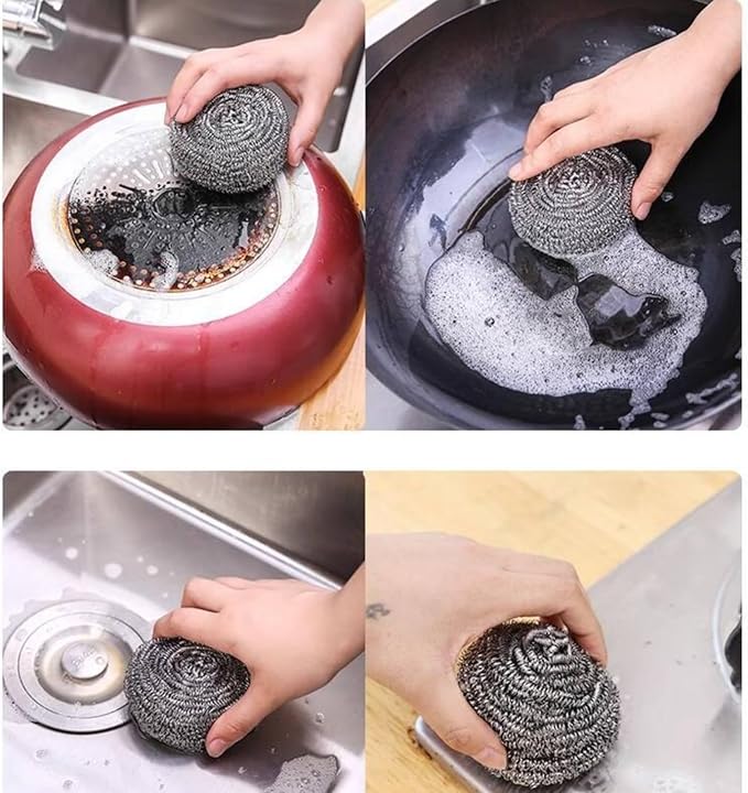 Stainless Steel Scouring Ball, Kitchen Cleaning Scrubber for Pots, Sinks and Bowls (6)