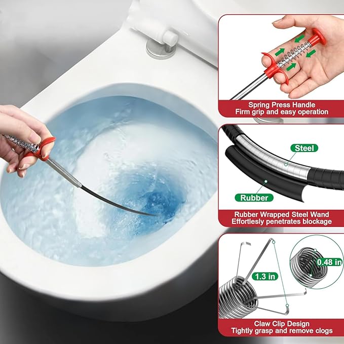 118" Flexible Grabber Claw Tool Reacher, Drain Snake Hair Drain Clog Remover Tool with 4 Claws Bendable Hose for Litter Pick, Home and Kitchen Sink, Drains, Toilet