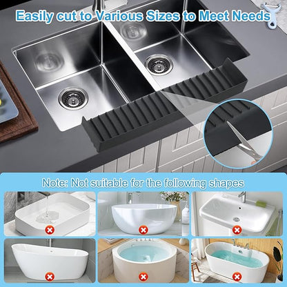 Silicone Sink Edge Protectors 4" x 24", Upgrade Kitchen Sink Splash Guards With Suction Cup, Splash Guard For Bathtub Sink, Countertop Protectors For Quartz Kitchen Sink（Black）
