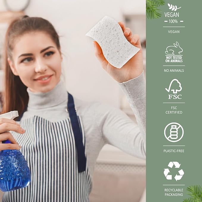 Isshah Plant-Based Kitchen Sponges - FSC Certified and PETA Approved, 12 Count