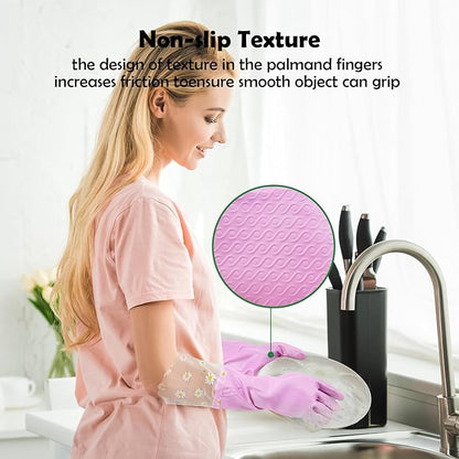 KAQ Reusable Household Cleaning Gloves Rubber: 3 Pairs Latex Free Kitchen Gloves for Washing Dishes with Cotton Lined