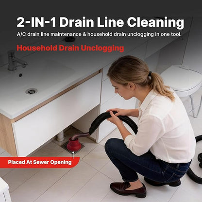 Shop-Vac 2-In-1 AC Drain Line Unclogger Tool, Universal Fit HVAC Drain Line Cleaner Adapter for Vacuums, Flexible & Durable Wet Vac Attachment with Clear Visibility for Sink, Floor Sewer, A/C Cleaning