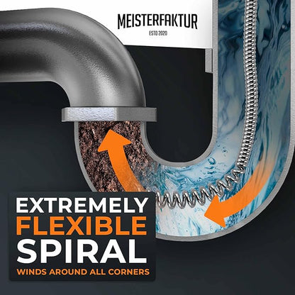 Meisterfaktur drain snake 3.0 [50 FT] - extremely long - Ideal plumbing snake for heavy & deep blockages - The drain auger for real do-it-yourselfers! (50 FT - 3/8 inch)