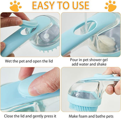 7 PCS Pet Bath Brush Set, Dog Bath Brush with Shampoo Dispenser, Cat Chin Cleaning Brush, Dog Toothbrush, Adjustable Glove Massage Brush Pet Scrubber for Bathing Long Short Haired Dogs Cats (Rose Red)