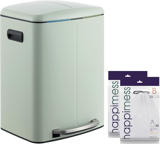 happimess HPM1005E Marco Rectangular 10.6-Gallon Double Bucket Trash Can with Soft-Close Lid, Pistachio Gelato, Fingerprint Resistant, Modern, Minimalistic for Home, Kitchen, Office, Bedroom, Bathroom